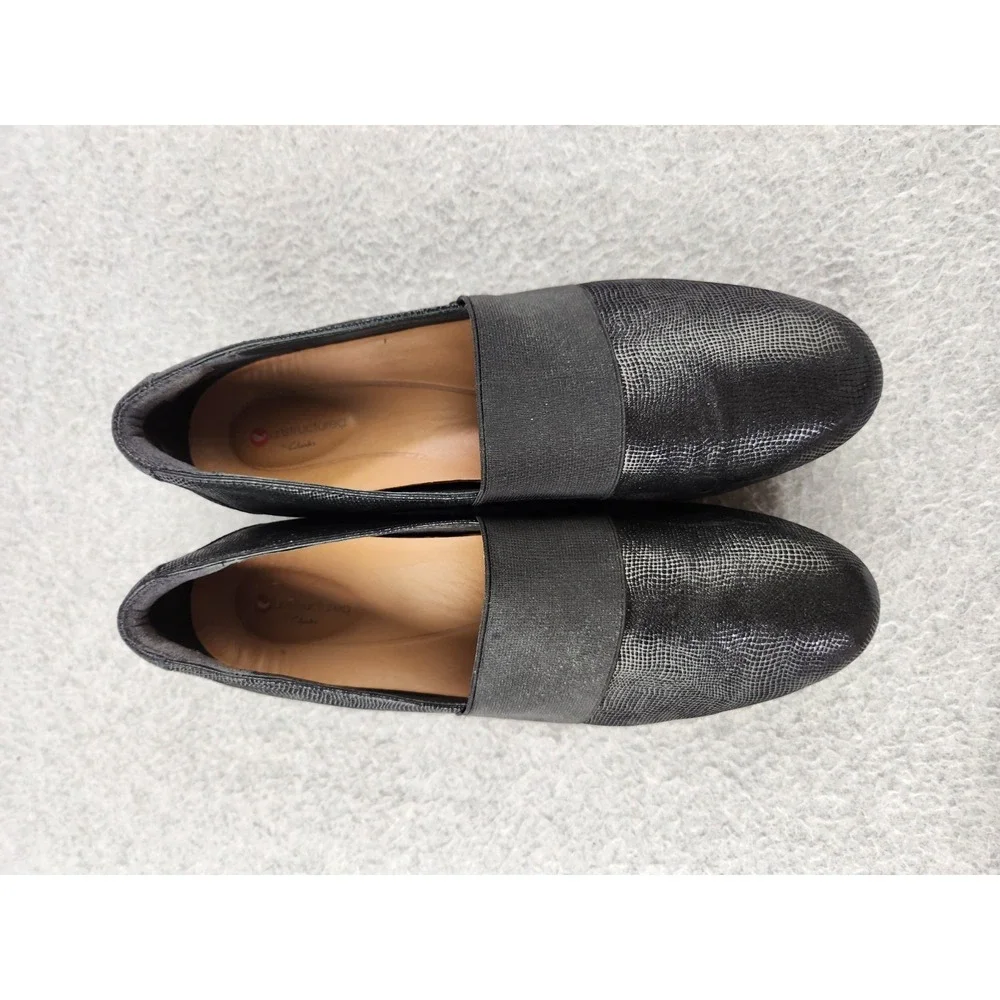 Clarks Women's Un Blush Lo Slip-On Black Suede Dress Shoes - Comfy - Size 9.5 M